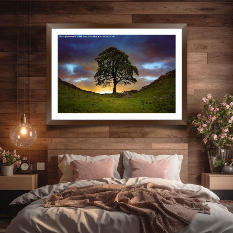 Nature-inspired wall art in a tranquil bedroom