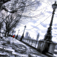 Buy canvas prints of Red jacket on the south bank by Jonathan Pankhurst