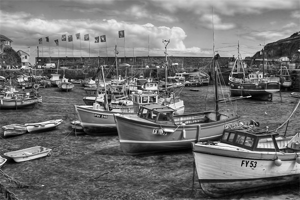 Mevagissey, inner harbour black and white Picture Board by Jonathan Pankhurst