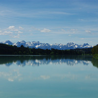 Buy canvas prints of Urspringer Lechsee and Alps, Germany by Claudio Del Luongo