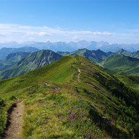 Buy canvas prints of Mountain trail with a view near Damüls, Austria by Claudio Del Luongo