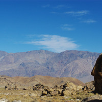 Buy canvas prints of Alabama Hills rocks and view, California by Claudio Del Luongo