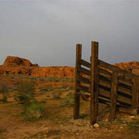 Buy canvas prints of Old corral and red rocks by Claudio Del Luongo