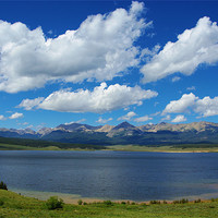 Buy canvas prints of View of Taylor Park Reservoir with Rocky Mountains by Claudio Del Luongo