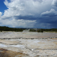 Buy canvas prints of Mud pool and gray skies, Yellowstone by Claudio Del Luongo