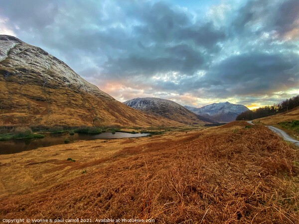 Glen Etive road at sunset Picture Board by yvonne & paul carroll