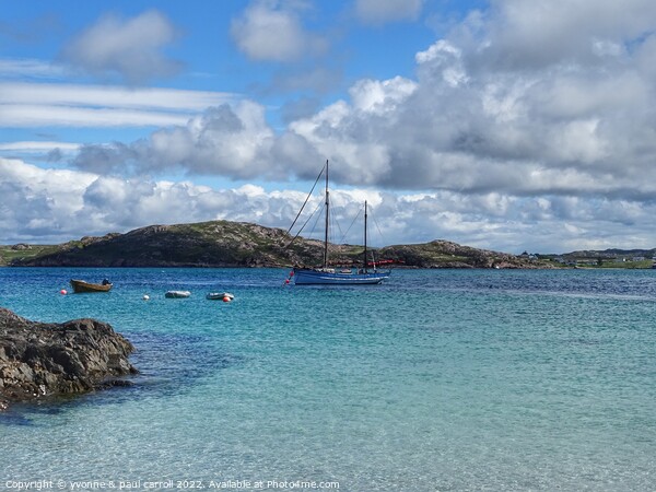 Yacht moored up on the island of Iona Picture Board by yvonne & paul carroll