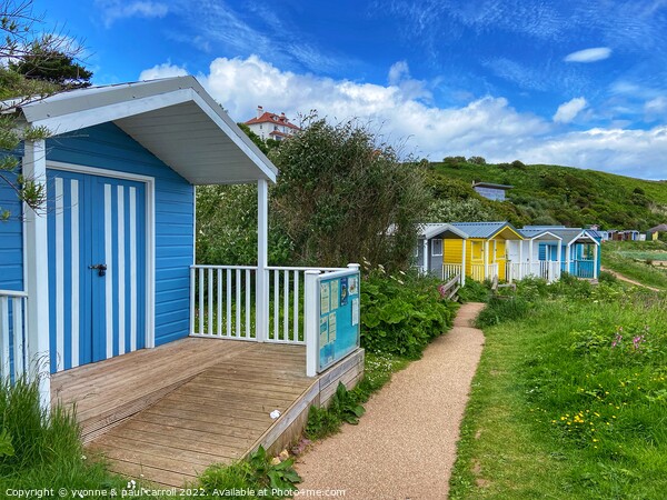 The beach huts at Coldingham Bay Picture Board by yvonne & paul carroll