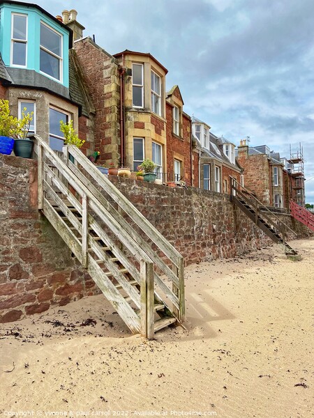 Steps leading to the beach from the seafront houses in North Berwick Picture Board by yvonne & paul carroll