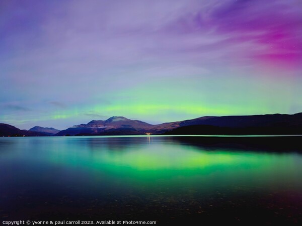 Northern Lights over Loch Lomond Picture Board by yvonne & paul carroll