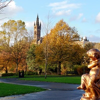 Buy canvas prints of  Kelvingrove Park looking towards Glasgow Universi by yvonne & paul carroll