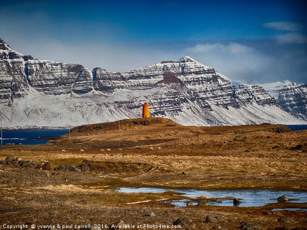 Lighthouse, East Fjords, Iceland Picture Board by yvonne & paul carroll