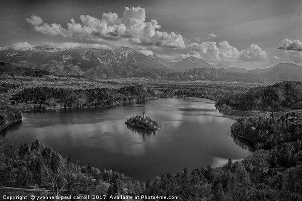 Lake Bled in B&W, Slovenia Picture Board by yvonne & paul carroll