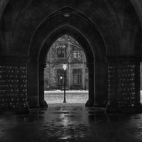 Buy canvas prints of The Cloisters, Glasgow University B&W version by yvonne & paul carroll