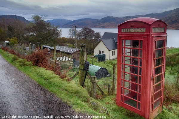 Red phone box, Loch Morar, Scottish highlands Picture Board by yvonne & paul carroll