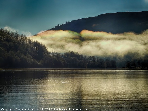 Rainbow in the clouds at Loch Lubnaig, Scotland Picture Board by yvonne & paul carroll