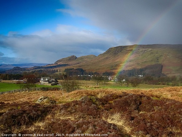 Rainbow over Dumgoyne Hill, Strathblane Picture Board by yvonne & paul carroll