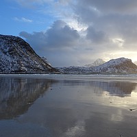 Buy canvas prints of Vik beach reflections, Lofoten Islands by yvonne & paul carroll
