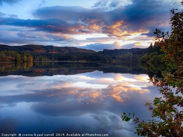 Loch Drunkie sunset in Autumn, Trossachs, Scotland Picture Board by yvonne & paul carroll