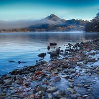 Buy canvas prints of Conic Hill from Inch Cailloch, mist over water by yvonne & paul carroll