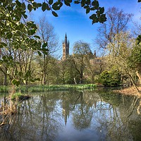 Buy canvas prints of Reflections of Glasgow University tower from Kelvi by yvonne & paul carroll