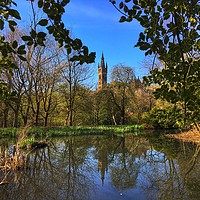 Buy canvas prints of Iconic Glasgow University reflected in the pond in by yvonne & paul carroll