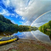 Buy canvas prints of Rainbow over Loch Drunkie, The Trossachs by yvonne & paul carroll