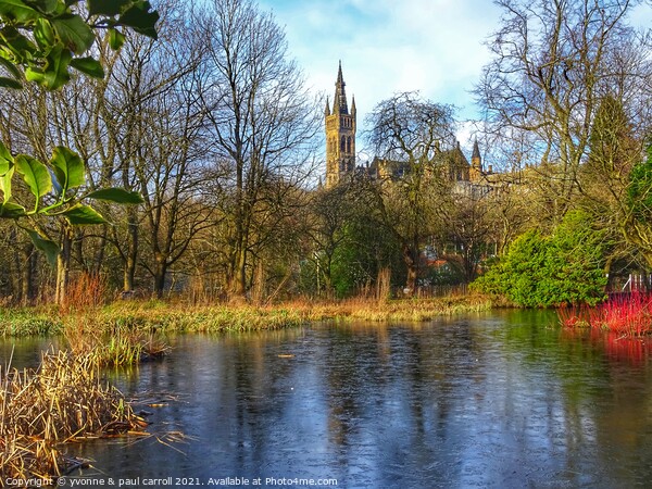 Kelvingrove pond and Glasgow University Picture Board by yvonne & paul carroll