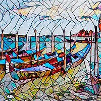 Buy canvas prints of Gondolas with stained glass window effect by Susan Leonard