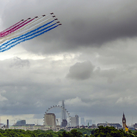 Buy canvas prints of Red Arrows flying over Buckingham Palace by Phil Robinson