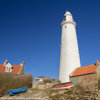Buy canvas prints of St Mary's Lighthouse & Cottages, Whitley Bay, UK by Heather Athey