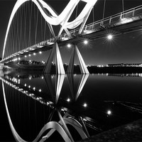 Buy canvas prints of Bridge at Tees Barrage b & w by andrew pearson