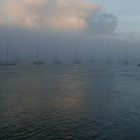 Buy canvas prints of Boats In The Mist by Dave Bell