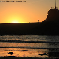 Buy canvas prints of Man and Dog Bude Breakwater by Dave Bell