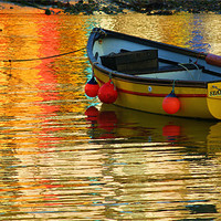 Buy canvas prints of Yellow Boat and Reflections Mousehole. by Dave Bell