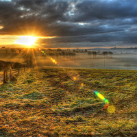 Buy canvas prints of Misty Morning Sunrise by Dave Bell