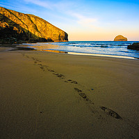 Buy canvas prints of Foot prints in the sand at Trebarwith Strand by Dave Bell