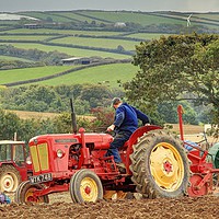 Buy canvas prints of Red Vintage Tractor Plowing, by Dave Bell