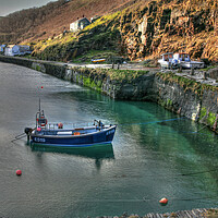 Buy canvas prints of Solitary Fishing Boat Moored In Cornish Port by Dave Bell