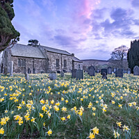 Buy canvas prints of Spring daffodils at St Mary's church in Farnedale, North Yorkshi by Martin Williams