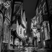 Buy canvas prints of Moon Over the Shambles, York - monochrome by Martin Williams