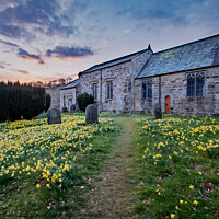 Buy canvas prints of Spring daffodils at St Mary's church in Farnedale, North Yorkshi by Martin Williams
