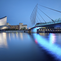 Buy canvas prints of Salford Quays Media Bridge and Imperial War Museum by Martin Williams