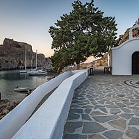 Buy canvas prints of St. Pauls Bay Chapel, Lindos by Martin Williams
