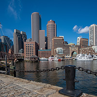 Buy canvas prints of Boston City viewed from Fan Pier Park by Martin Williams