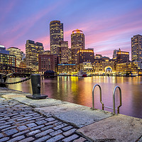 Buy canvas prints of Boston skyine viewed from Fan Pier Park by Martin Williams