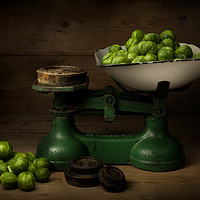 Buy canvas prints of Brussel Sprouts on Weighing Scales by Martin Williams