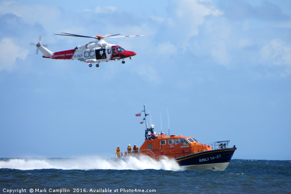 Sea rescue featuring coastguard helicopter and RNL Picture Board by Mark Campion