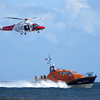 Buy canvas prints of Sea rescue featuring coastguard helicopter and RNL by Mark Campion