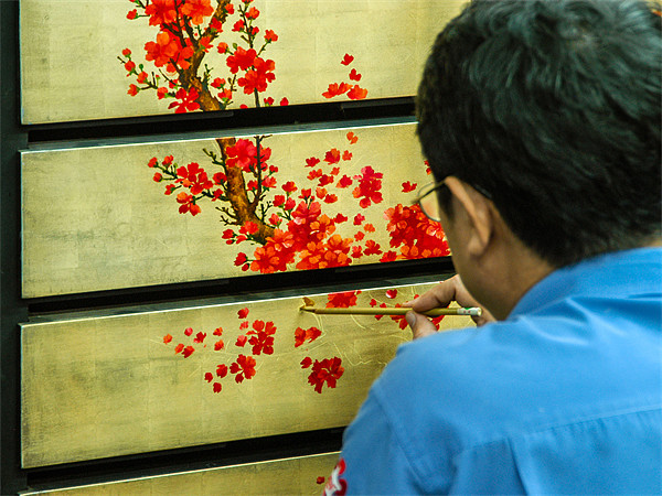 Vietnamese Lacquer Painter Picture Board by Mark Llewellyn
